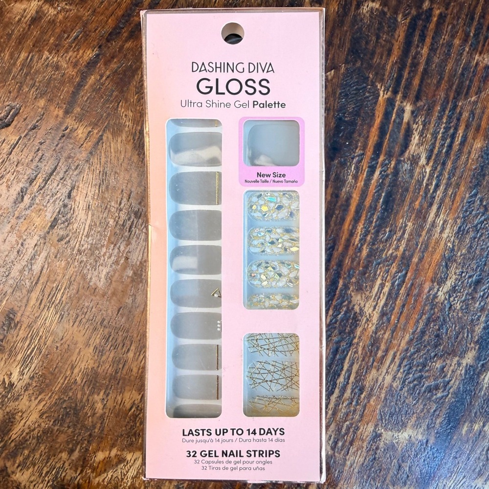 Dashing Diva Gloss Ultra Shine Gel Nail Strips All Lined Up GS54 Grey Gold 32ct